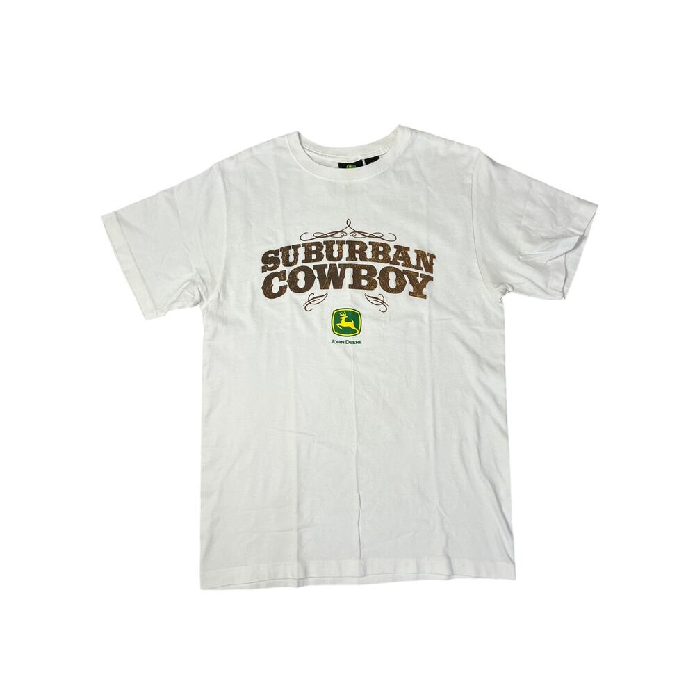 John Deere Suburban Cowboy T Shirt SIZE M White Raised 3D Graphic Tee